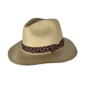 J Crew Womens Medium Large Genuine Panama Hat Brown Ribbon Sun Fedora Casual EUC